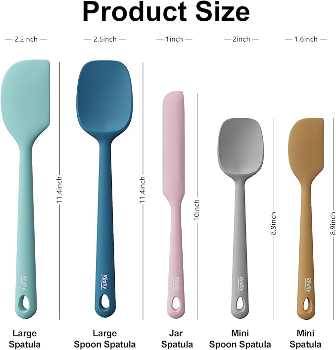 Redfly Silicone Spatula Set, 5 Piece Food Grade Silicone Cooking Utensils Set, Rubber Spatula Heat Resistant Nonstick for Baking, Cooking, Kitchen Utensils Dishwasher Safe Multicolor