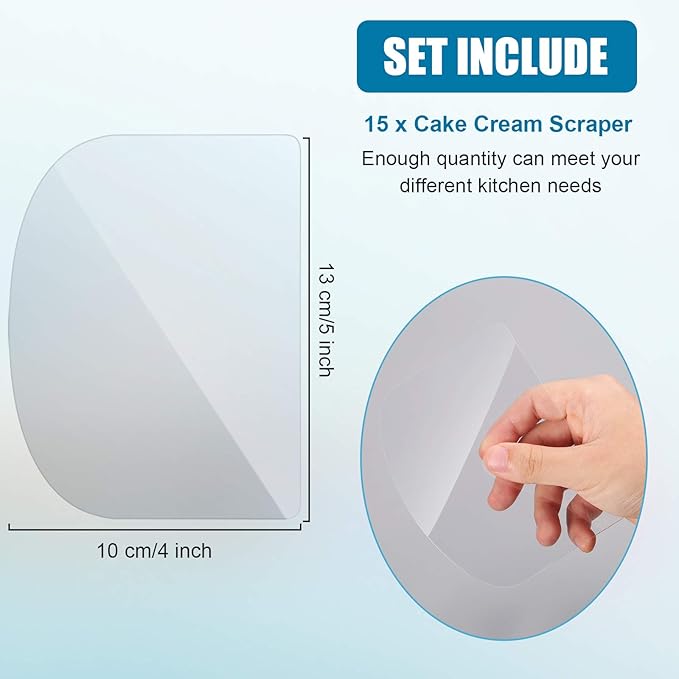 Patelai 15 Pieces Transparent Cake Cream Scraper Flexible Plastic Cake Scraper Smoother Pastry Spatula for Bread Pastry Decorating Supplies DIY Kitchen Bakery Baking Tool