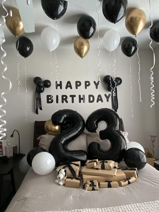 23 Balloons Number 40 Inch, Big Foil 23th Birthday Balloons Decorations for Women, Black Number Balloon for 2 3 23 32 Wedding Memorial Day's Graduation Supplies