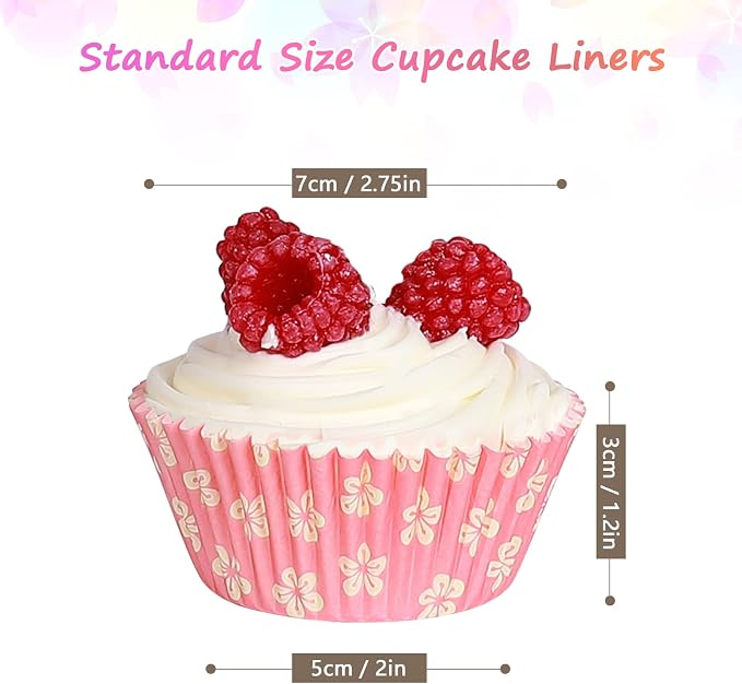 Standard Cupcake Liners 100 Pack, Colorful Paper Baking Cups Food Grade Disposable Cupcake Wrappers Pink Floral Muffin Liners for Birthday Tea Themed Party Decor