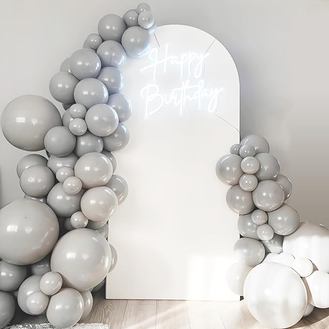 120pcs Gray Balloons, 18 12 10 5 inch Grey Balloons Different Sizes Gray Balloon Arch Kit for Birthday Baby Shower Wedding Anniversary Party Decorations
