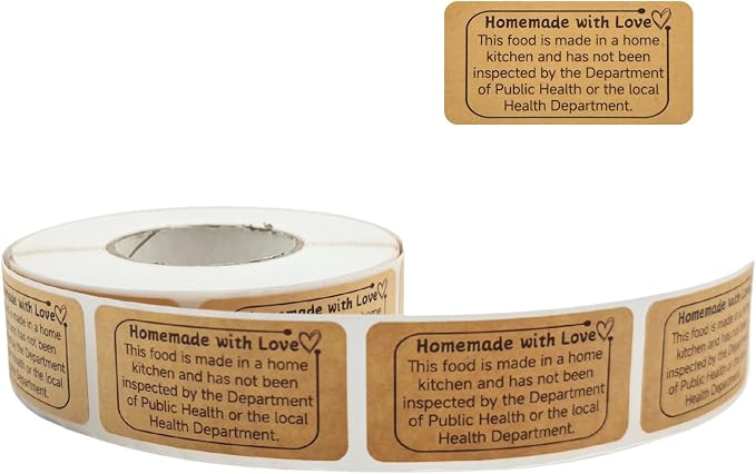 500PCS Cottage Food Law Labels Stickers, 2" x 1" Homemade Food Labels for Baked Goods, Cottage Law Labels for Home Bakery Supplies