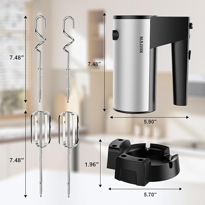 Electric Hand Mixer, 660W Kitchen Handheld Mixer 5 Speed Self Control Whisk 304 Stainless Steel One Click Eject Dishwasher Safe Mixer for Cream Cookies Dough（Black）