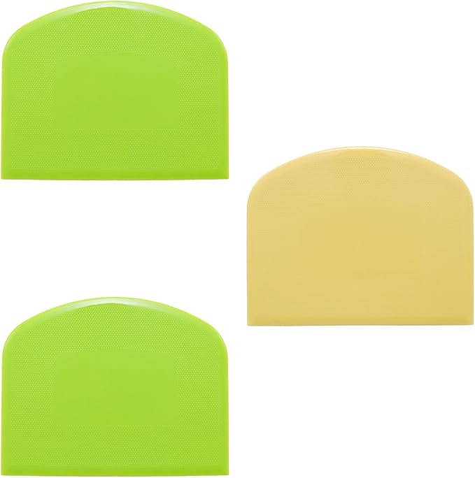 3 Pcs Flexible Dough Scraper, Plastic Bowl Scraper Sharp Edge & Angles Cake Scraper, Non-Slip Bakeware Tools for Baking/Home Bakers (2 Green 1 Yellow)