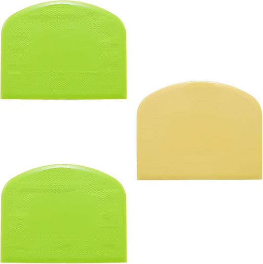 3 Pcs Flexible Dough Scraper, Plastic Bowl Scraper Sharp Edge & Angles Cake Scraper, Non-Slip Bakeware Tools for Baking/Home Bakers (2 Green 1 Yellow)