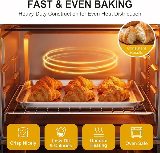 TeamFar Toaster Oven Pan Set of 2, Stainless Steel Toaster Oven Baking Tray Ovenware, 12.5’’x 9.5’’x1’’, Non Toxic & Healthy, Rust Free & Mirror Finish, Easy Clean & Dishwasher Safe