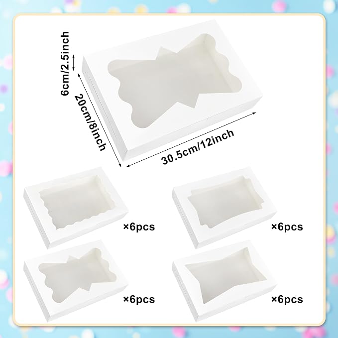 MUMULULU White Bakery Boxes with Window Cookie Boxes Treat Boxes for Desserts Cupcakes Muffins Donut Chocolate Strawberry (24PCS 12×8×2.5)
