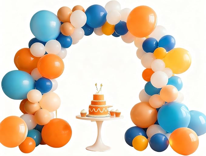 Blue White Yellow Orange Balloons Garland Arch Kit, Light Blue Balloon Arch Kit for Birthday Baby Shower Easter Wedding Graduation Father's Day Gender Reveal Bachelorette Party Decorations