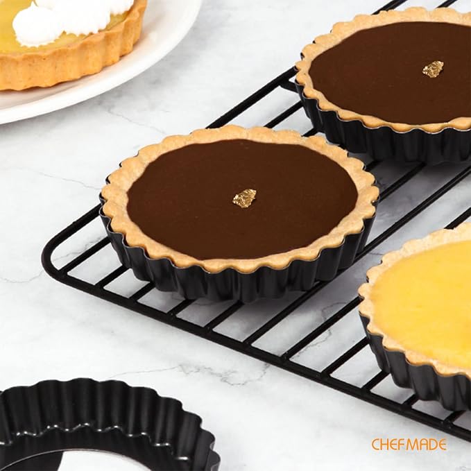 CHEFMADE Round Tart Pan Set, Non-Stick 4 Inch 12Pcs with Removable Loose Bottom Quiche Pan