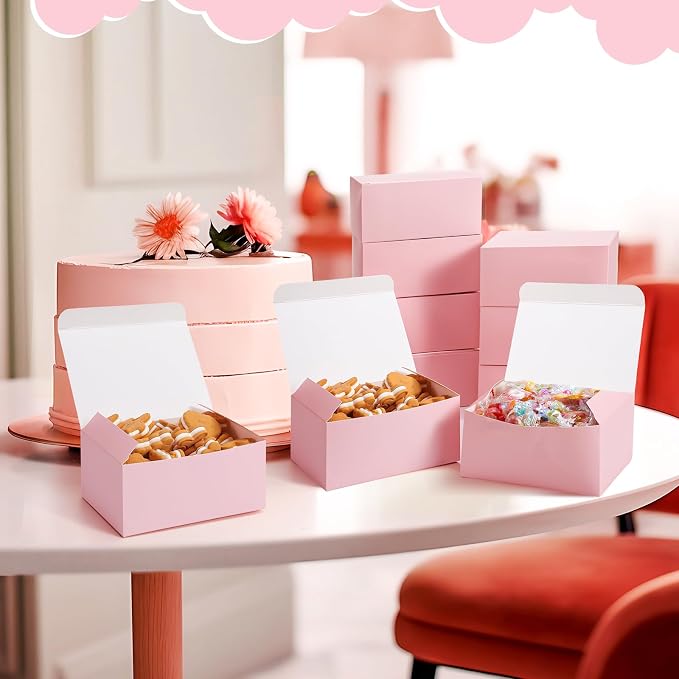 FillTouch Pink 36 Pcs Cookie Boxes Small Bakery Biscuit Boxes for Dessert Cake Donuts Pie Candy Party Favor (6 x 4.5 x 2.75 Inch)