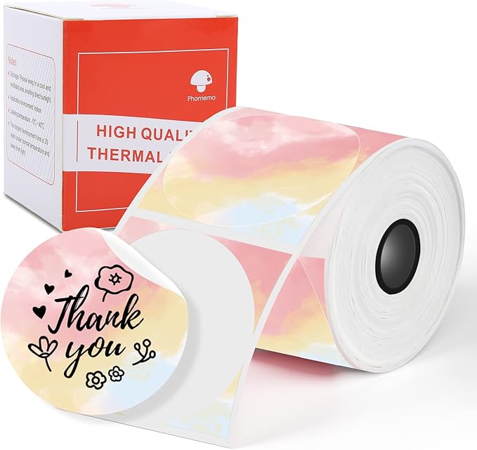 Phomemo Circle Labels - 50x50 mm Thermal Round Gradient Color Labels for Barcode, Logo, Gift, Thank You, Small Business, Home Use