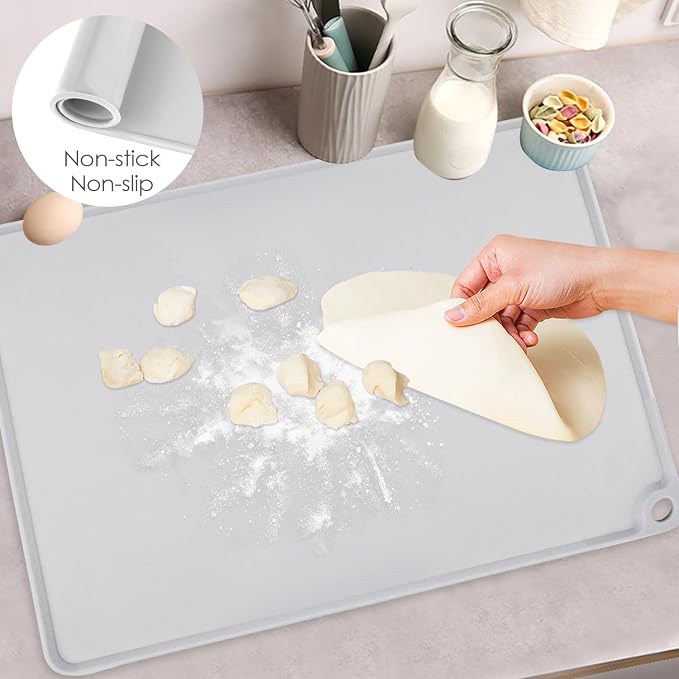 Gray Baking Mat -Food Grade Standard Silicone Mat for Kids Dinner Placemat Reusable Kitchen Countertop Mats Dough Pad with Raised Edges Heat Resistant Mat for Air Fryer (1Pack 23.6'' x 15.7'')
