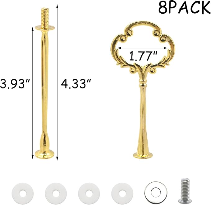 HEVSTIL 2-Tier Cake Stand Hardware Kit – 8PCS Flower Design Tray Fittings for DIY Wedding Cake Stands | Includes Gold & Silver Cake Stand Holders for Party Buffets, Showcases & Home Decor