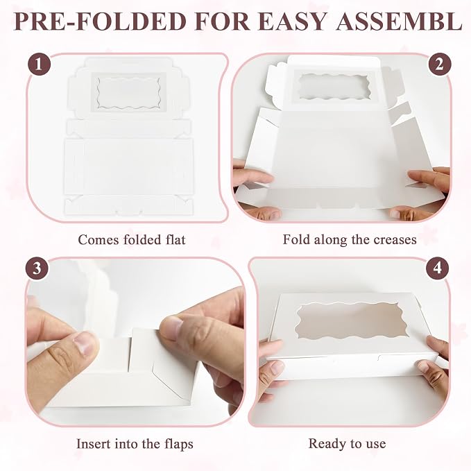 20 Pack White Cookie Boxes with Clear Window, 7" x 4 3/8" x 1 1/2" Bakery Treat Boxes for Dessert, Donuts, Pie, Candy, Macaroon