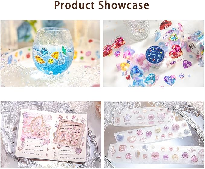Tape Stickers for Journaling, 4 Rolls Pre Cut Brilliant Gem Series Single Scrapbook Stickers, PET Washi Tape Stickers, Decorative PET Tapes Set for Planner DIY Crafts and Gift Wrapping