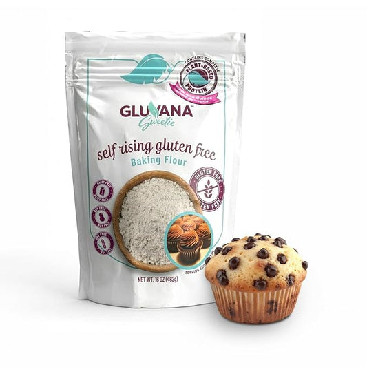 Gluvana Self-Rising Gluten-Free Baking Flour, 1 to 1 Swap for Self-Rising Wheat Flour, Nut-Free, Soy-Free & Dairy-Free, GFCO Certified, Kosher Flour, For Sweet Breads, Muffins, Cookies & More, 16 oz
