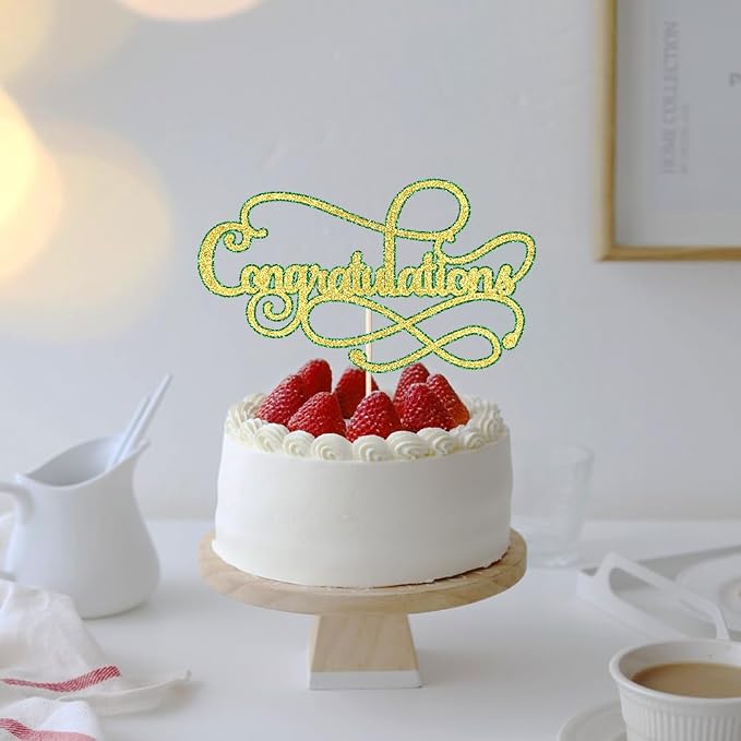 Congratulations Cake Topper,Congratulations 2026 Graduation Cake Topper,Graduation, Wedding, Retirement, Birthday, Anniversary, Celebration Party Decorations Supplies (Green Gold)