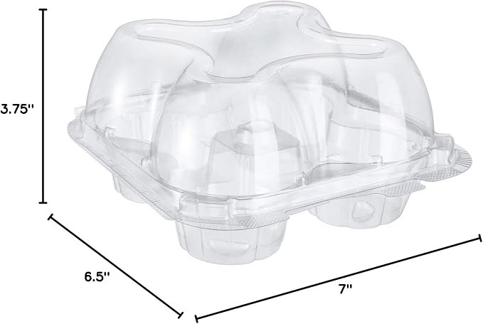 Bekith 60 Count 4-Compartment Plastic Cupcake Containers - Disposable Cupcake Trays Holder Carrier Box with Lids for Cupcakes & Muffins - Hinged Lock Cupcake Clamshell - Deep Cups for Cupcake Storage
