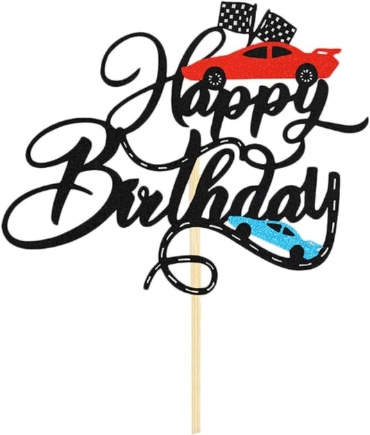 Happy Birthday Acrylic Cake Topper Birthday Party Decorations Cupcake Toppers Decorations Supplies (Black race car)