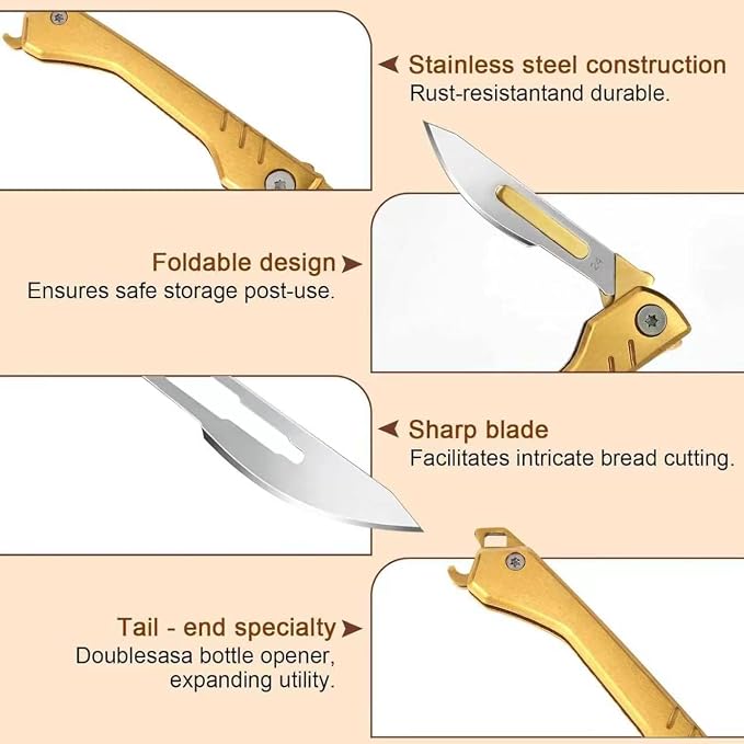 Bread Lame Dough Scoring Tool with 10 Razor Blades, Folding Bread Scorer Knife Equipped with a Sharpener, for Homemade Bread, Sourdough Slashing, Baking Tools Kit-Protective Cover&Portable Keychain