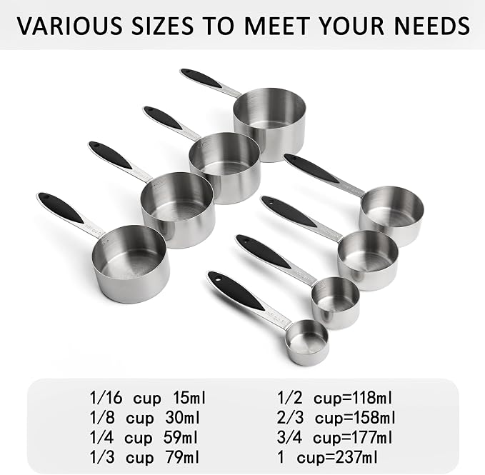 Measuring Cups and Spoons Set of 16 Stainless Steel Measuring Cups and Magnetic Measuring Spoons with 1 Leveler for Dry and Liquid Ingredients (16, Black)