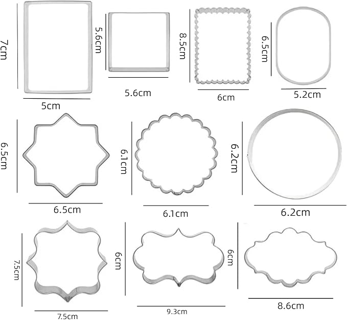 10PCS Stainless Steel Plaque Frame Cookie Cutters - Variety Shapes Fondant Cutters for Baking,Wedding,Birthday,Christmas,Metal Biscuit Molds for DIY Decorations