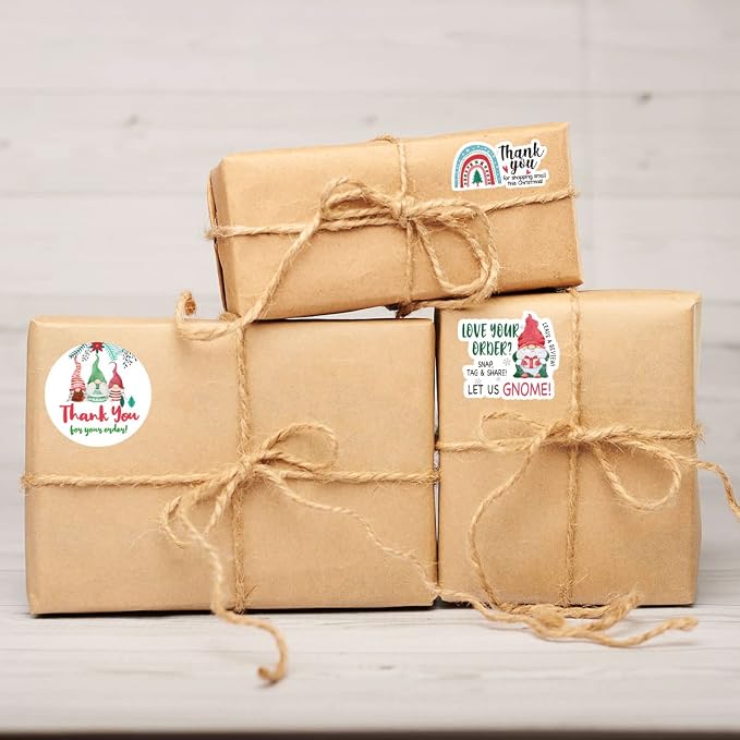 Wailozco 240 PCS Thank You for Your Order Gnome Stickers,Cute Small Business Envelopes Stickers Packages/Handmade Goods/Bags ,Christmas Theme Shop Seals