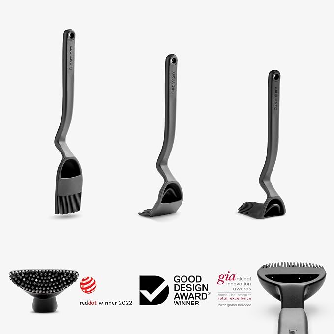 Dreamfarm Brizzle Basting Brush with Built-In Sauce Reservoir - Black | Sit-up, mess-free BBQ and pastry brush, flexible bristles, scoop and drizzle baster, holds 1 tbsp of liquid