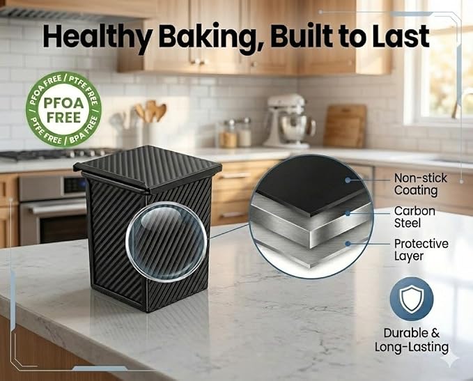 2-Pack Mini Pullman Loaf Pan with Lid, 4 Inch Nonstick Small Bread & Dessert Baking Pans, Mini Loaf Pans for Square Cakes, Pound Cake, Brownies & Individual Treats
