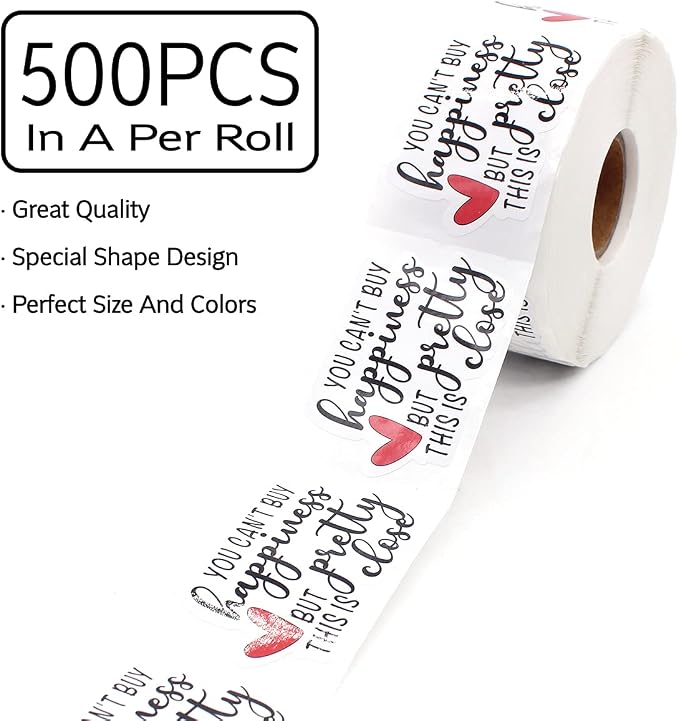 Wailozco Pretty Close Stickers for Small Business Mail Envelopes Package | Cute New Customer Stickers/Easy to Paste/1.5''/500 Labels Per Roll