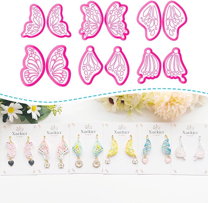 Xaekicr 12 Pairs Butterfly Wing Polymer Clay Cutters - Detailed Texture Jewelry Making Tools for Earrings & DIY Crafts, Soft Clay Shaping Molds