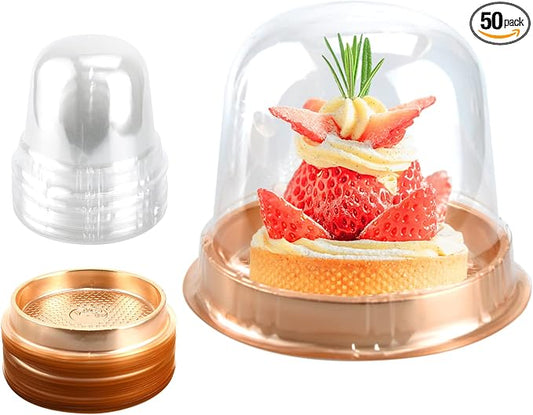 Clear Plastic Mini Cupcake Container,50 PC Mooncake Boxes Muffin Pod Dome Muffin Single Cupcake Holders Individual Cupcake Containers Plastic Disposable (Yellow)