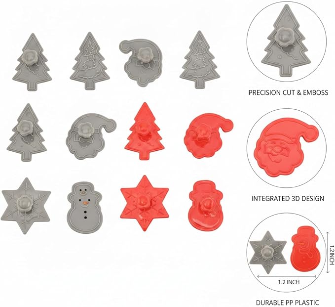 Essential Baking Tool: 3D Embossed Cookie Cutter Set, 4-Piece PP Plastic Cut and Stamp Tool Kit