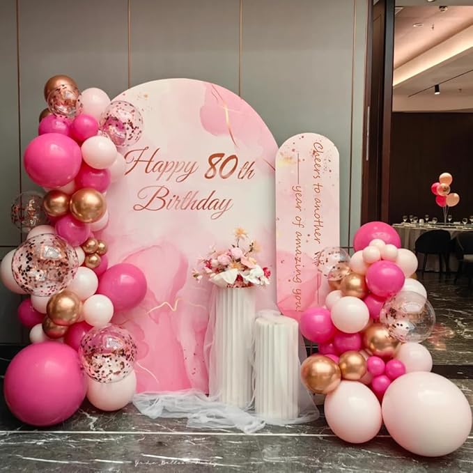 Rose Red Pink Champagne Balloon Arch Garland Kit, 146 Pcs Hot Pink Confetti Rose Gold Tender Pink White Balloons for Graduation Birthday Party Baby Shower Wedding Decorations
