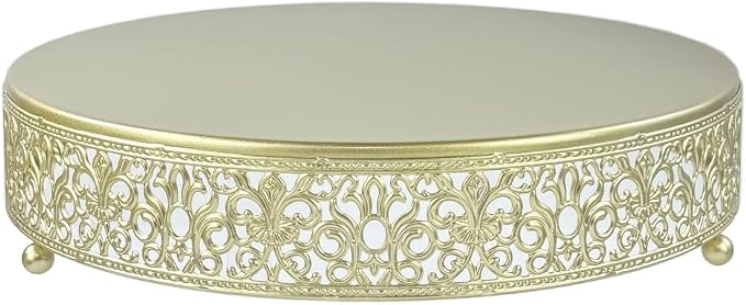 12 Inch Luxury Light Gold Cake Stand, Round Metal Dessert Display with Ornate Filigree Lace, Dual-Coated Premium Finish for Wedding, Anniversary & Elegant Home Decor