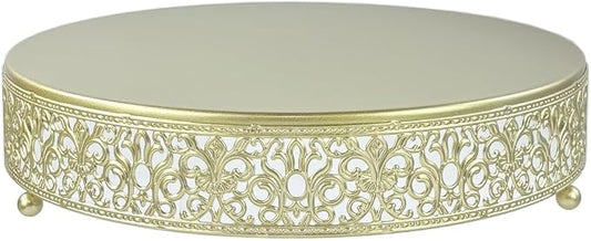 12 Inch Luxury Light Gold Cake Stand, Round Metal Dessert Display with Ornate Filigree Lace, Dual-Coated Premium Finish for Wedding, Anniversary & Elegant Home Decor