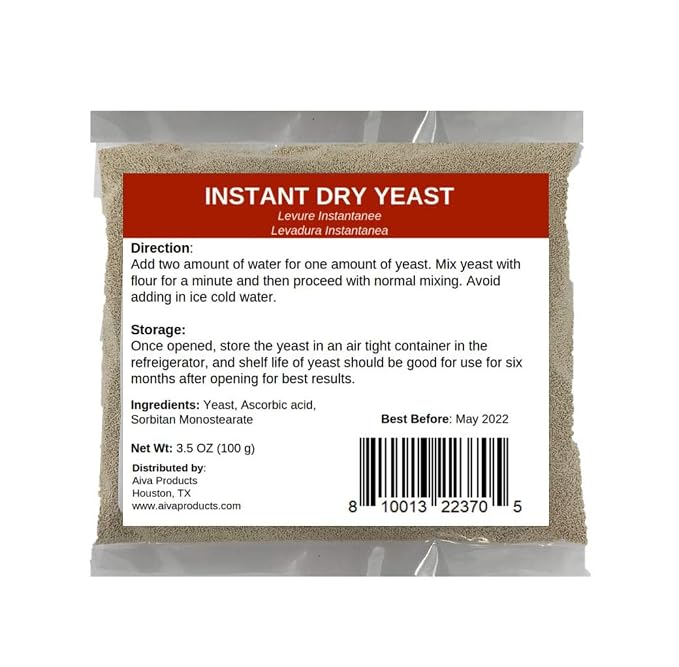 AIVA Instant Dry Yeast | Fast Acting Instant Yeast | Perfect for Baking Cake, Bread, Pizza and Sweet Dough, Non GMO, Vegan 3.5 OZ (Pack of 4)