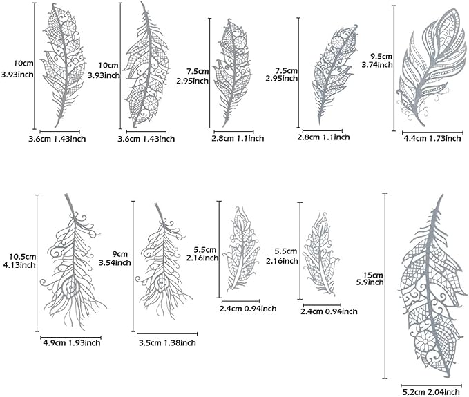Feather Edible Cake Lace for Cupcake Topper Decoration 10-piece Set Sliver