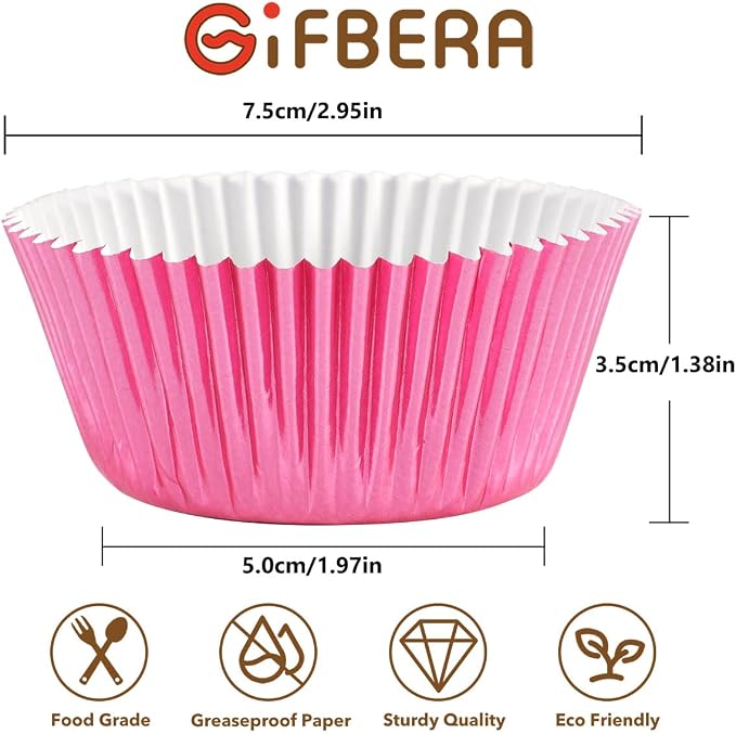 Gifbera Standard Pink Foil Cupcake Liners Wrappers Baking Cups for Baking 100 Count, Pink