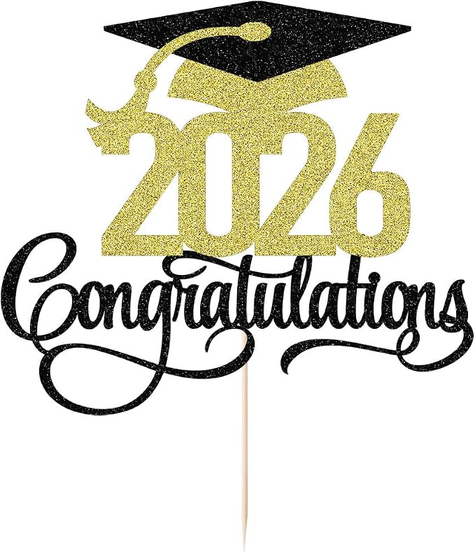 Black Gold Glitter 2026 Congratulations Graduation Cake Topper,Congrats Grad Cake Decor - 2026 High School/College/Senior Graduation Party Decorations Supplies (Black gold)