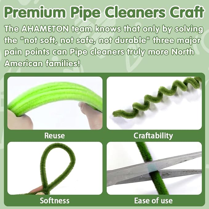 620Pcs Green Pipe Cleaner Flower Kit, 6 Colors Bulk Chenille Stems with Wires, Ribbon, Stamens and Card, All-in-One DIY Flower Craft Supplies for Creative Gifts Home Decoration, Party & School Crafts