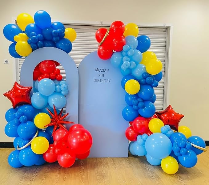 Carnival Balloon Garland Arch Kit 153pcs with Star, Red Blue Yellow Primary Color Balloons Rainbow Multicolor Confetti Balloons for Birthday Carnival Circus Theme Carnival Party Theme Decor