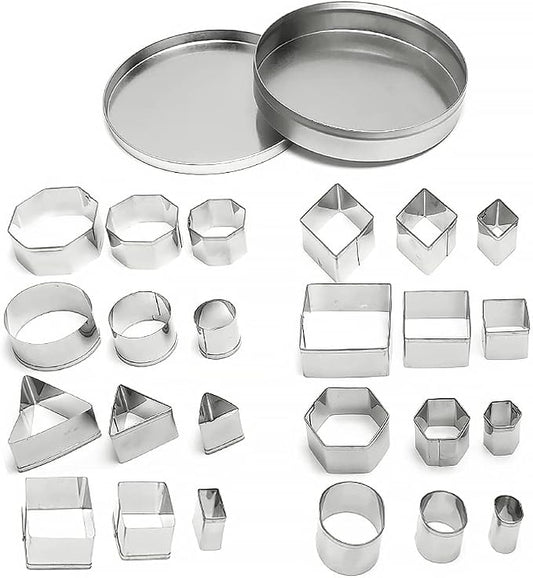 ofone Small Cookie Cutters Geometric Shapes Set, 24 Mini Fondant Cutter - Square Triangle Oval Rectangle Hexagon Octagon Circle Diamond, Tiny Stainless Steel Biscuit Molds for Baking Dough Pastry