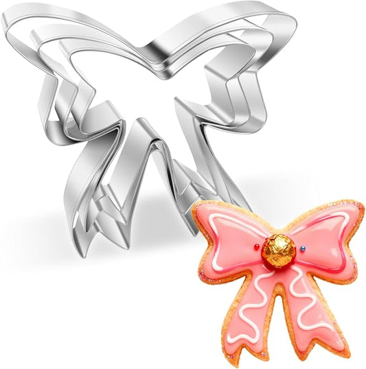 3 Piece Ribbon Bow Cookie Cutter Set,3" 3.5" 4.4" Stainless Steel Cookie Cutters for Baking Fondant Fruit Birthday Cake Decoration