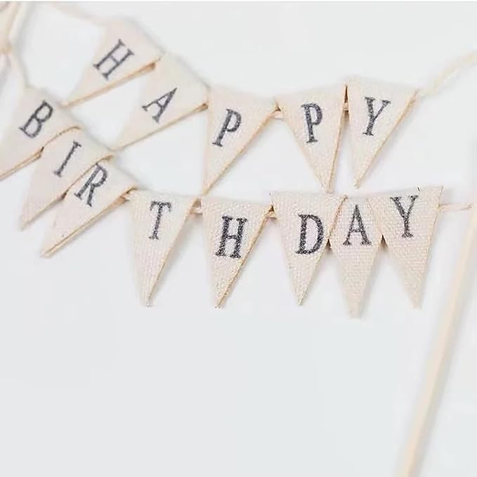 Happy Birthday Cake Topper, Birthday Cake Bunting Topper Cake Topper Garland Handmade Food-Grade Safe Gender Neutral Party Decorations