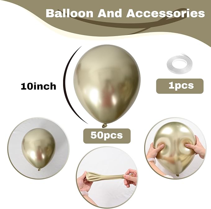 Jobkoo Metallic Gold Balloons, 50Pcs 10Inch Light Gold Chrome Balloons Champagne Gold Party Balloons Golden Helium Latex Balloon for Birthday Valentines Day Anniversary Boho Wedding Party Decorations