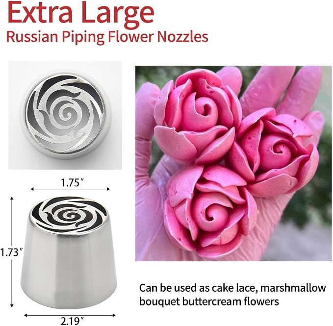 Extra Large Russian Piping Tips - Stainless Steel Flower Nozzles Set for Cake Decorating, Rose & Floral Icing Tips for Cupcakes, Cookies Professional Baking Tools (XXL, Style 40)
