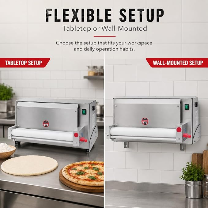 Pizza Dough Roller, 3-18" Automatic Dough Sheeter, 110V 450W Electric Pizza Press Making Rolling Machine - 1-5.5mm Thickness Adjustable for Making Fondant Cakes, Pizza Bases, Crusts