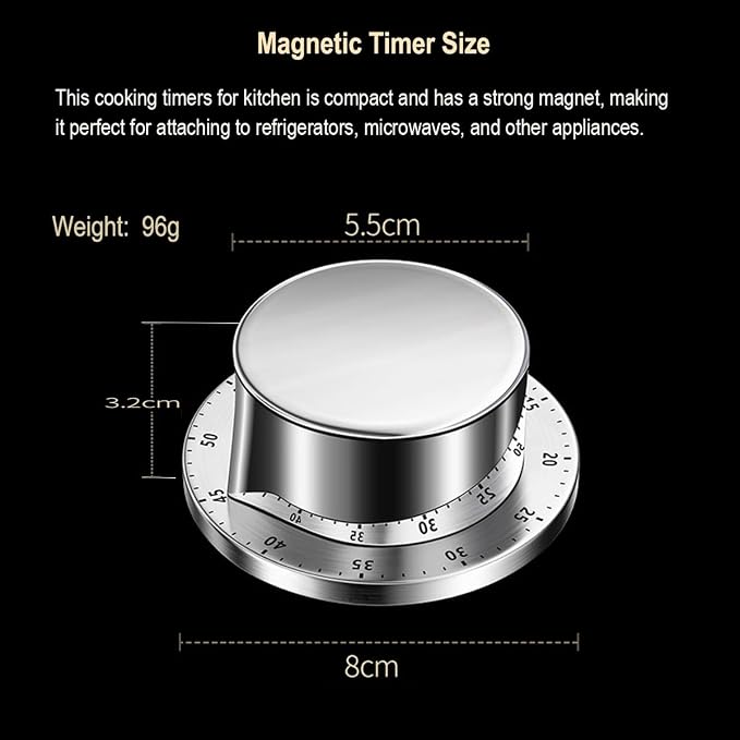Mechanical Kitchen Timer Countdown Magnetic Stainless Steel for Egg Cooking