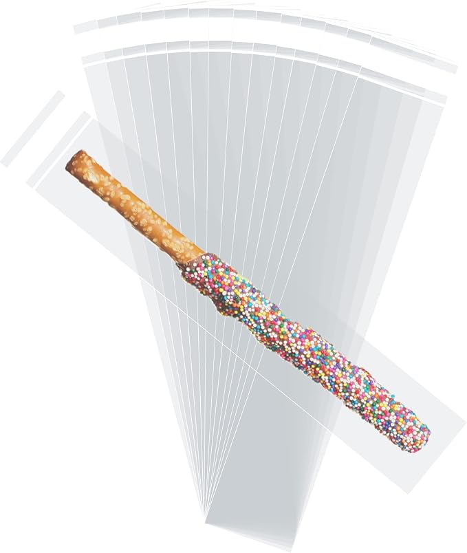 Self Sealing Cellophane Bags,2x10 Inches 300 Pcs Clear Pretzel Rod Bags, Resealable Cellophane Bag for Packaging ICY Candy Popsicle
